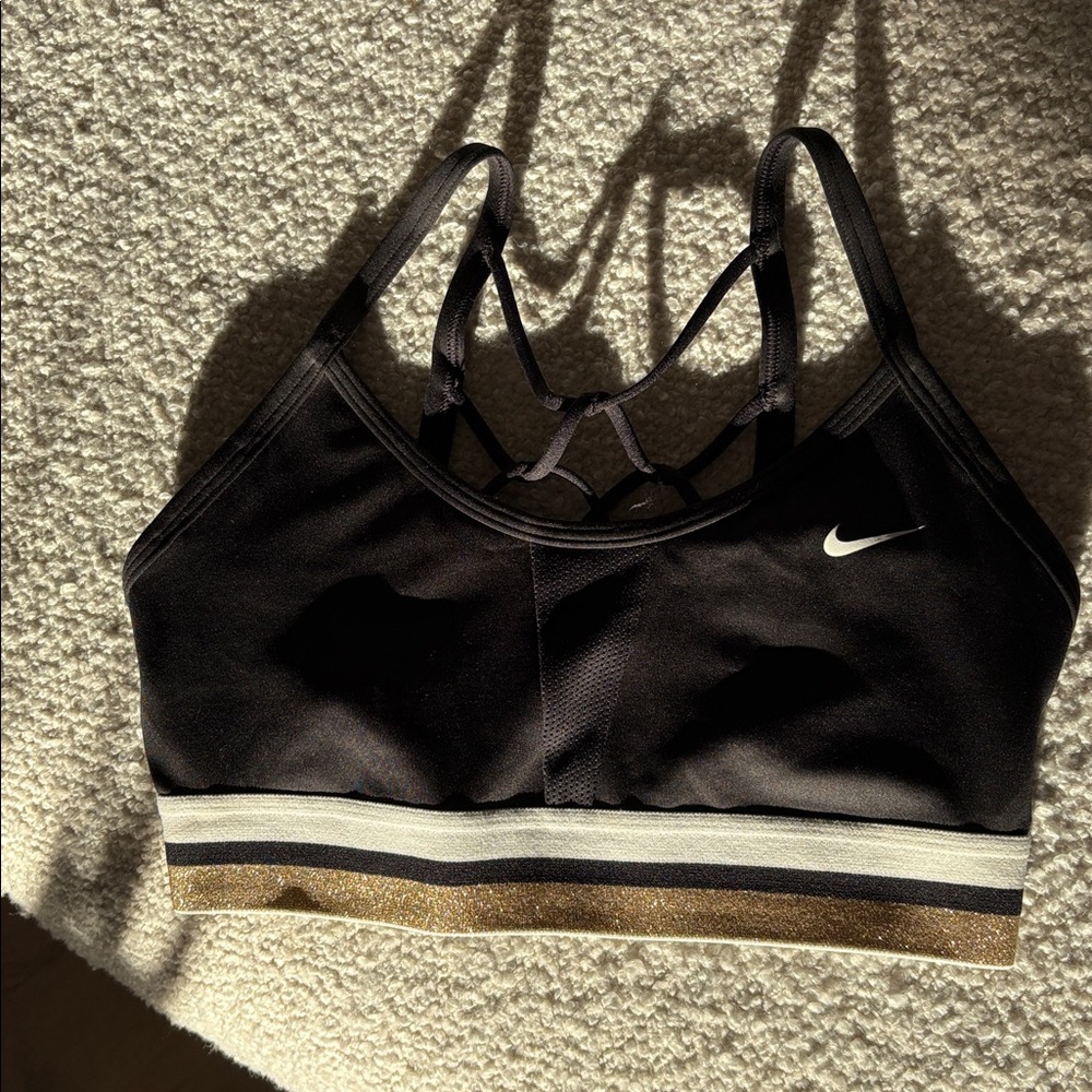 Nike Women US S Sports Bra - with gold white and black trim